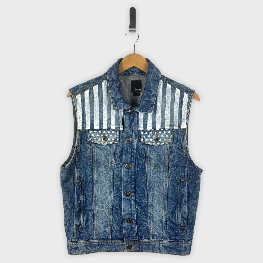 Bar III Blue Denim Vest with White Stripes